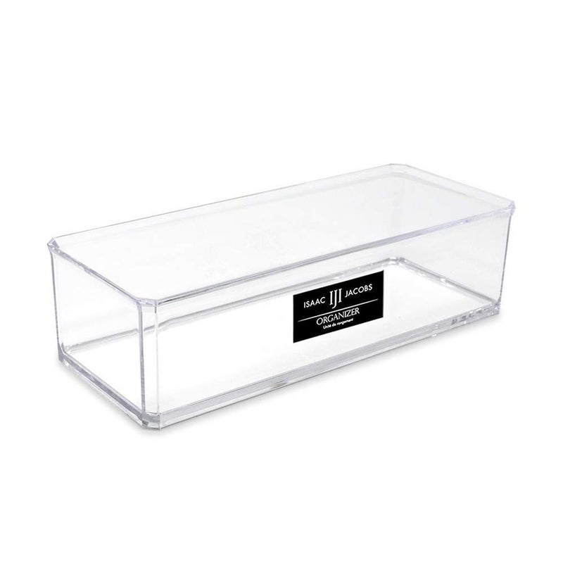 Isaac Jacobs منظم تخزين شفاف مستطيل من أكريليك إيزاك جاكوبس، (9"L x 3.5"W x 2.5"H) صينية درج بدون غطاء، منظم مفتوح من الأعلى، متعدد الوظائف، للحمام، المطبخ، المنزل، المكتب، المكتب، الأدراج - Image 1
